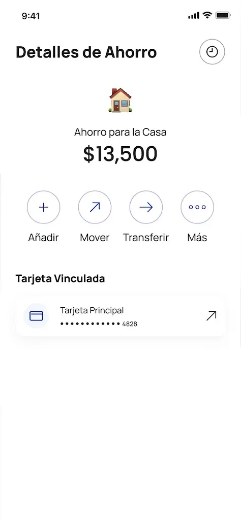 Pantalla de detalle de ahorros en aplicación financiera