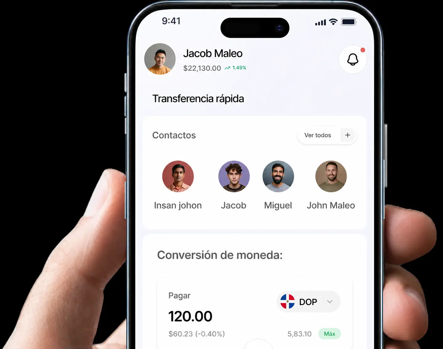App móvil de Kodaris mostrando un dashboard con métricas y gráficos